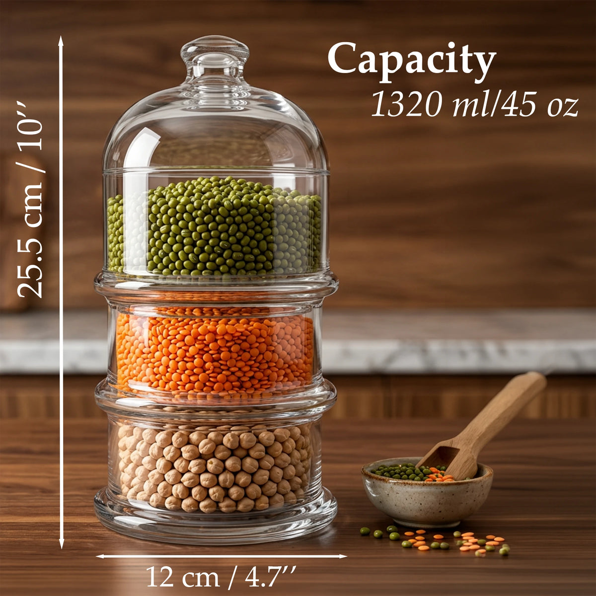 Dimensions: 25.5 cm high and 12 cm across, with a total capacity of 1320 ml